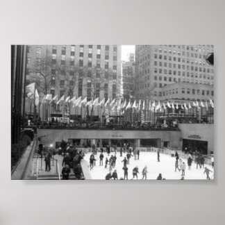 Ice Skating NYC Rockefeller Center, Black & White Poster