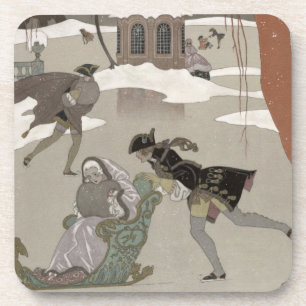Ice Skating on the Frozen Lake,  illustration for Beverage Coaster