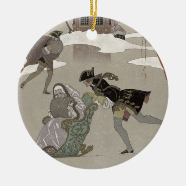 Ice Skating on the Frozen Lake,  illustration for Ceramic Ornament (Front)