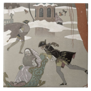 Ice Skating on the Frozen Lake,  illustration for Ceramic Tile