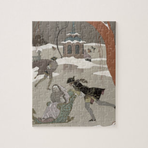 Ice Skating on the Frozen Lake, illustration for Jigsaw Puzzle