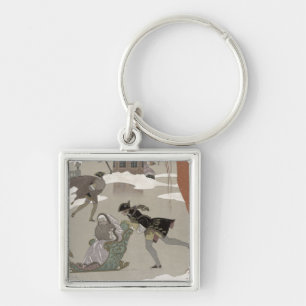 Ice Skating on the Frozen Lake, illustration for Keychain