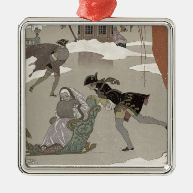 Ice Skating on the Frozen Lake,  illustration for Metal Ornament (Front)