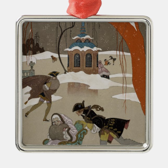Ice Skating on the Frozen Lake Metal Ornament (Front)