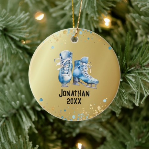 Ice-Skating Ornament, Ice-Hockey Christmas  Ceramic Ornament
