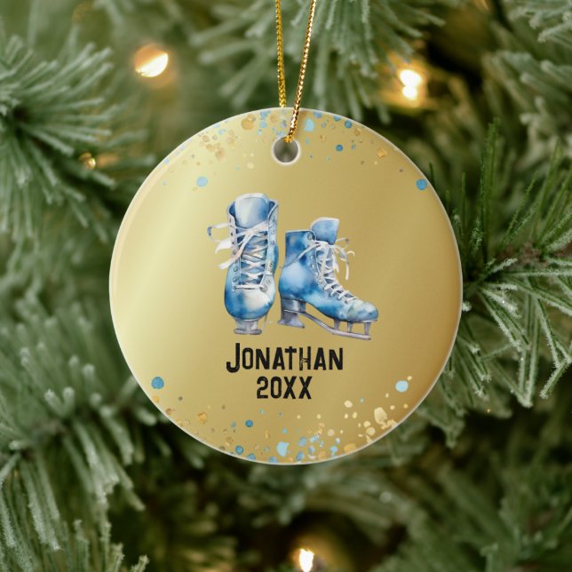 Ice-Skating Ornament, Ice-Hockey Christmas  Ceramic Ornament (Tree)