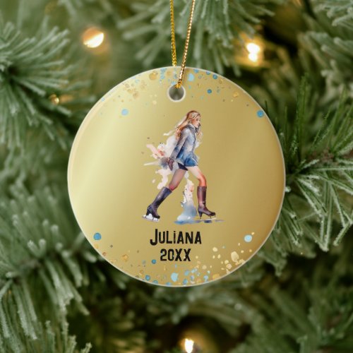 Ice-Skating Ornament, Ice Hockey Girls Christmas  Ceramic Ornament