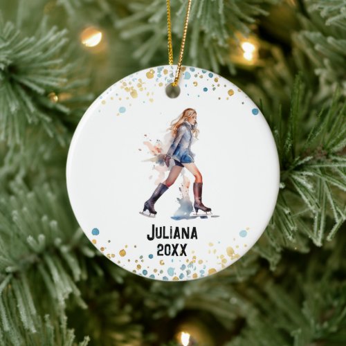 Ice_Skating Ornament Ice Hockey Girls Christmas  Ceramic Ornament