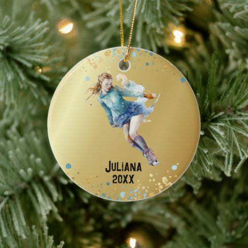 Ice-Skating Ornament, Ice Hockey Girls Christmas  Ceramic Ornament