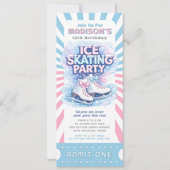 Ice Skating Party Admit One Ticket  Invitation (Front)
