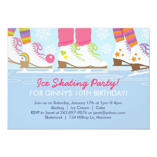 Ice Skating Party for Girls Card | Zazzle