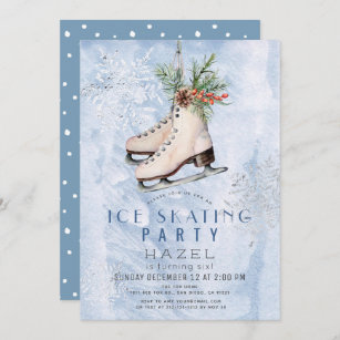 Ice Skating Party Frozen Snowflake Birthday Invitation