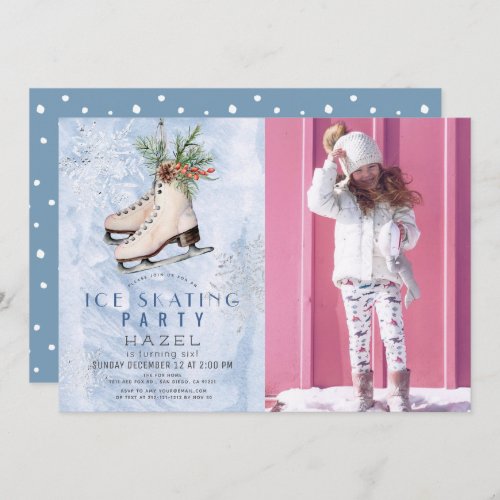 Ice Skating Party Frozen Snowflake Birthday Photo Invitation