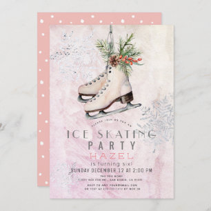Ice Skating Party Frozen Snowflake Pink Birthday Invitation