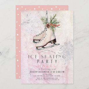 Ice Skating Party Frozen Snowflake Pink Birthday Invitation