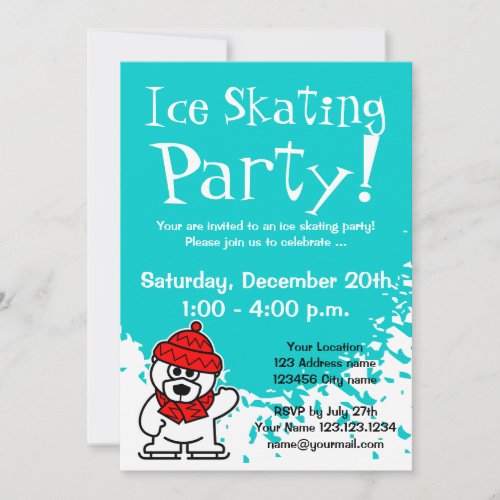 Ice skating party invitations  Custom invites