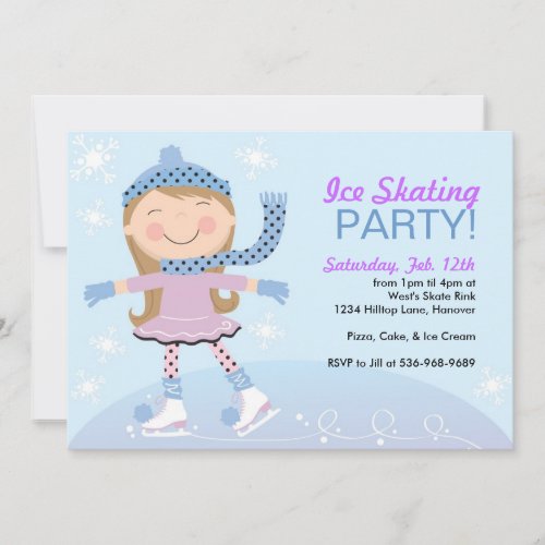 Ice Skating Party Invitations with girl skating