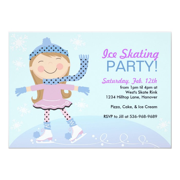 Ice Skating Party Invitations with girl skating | Zazzle