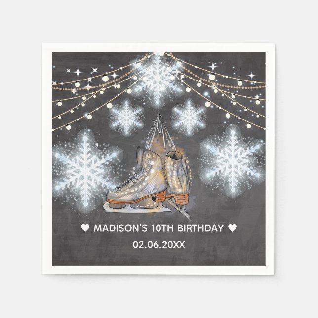 Ice Skating Party Personalized Birthday Napkins (Front)