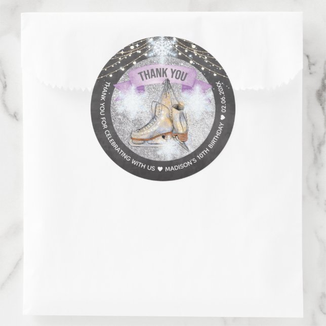Ice Skating Party Personalized Classic Round Sticker (Bag)