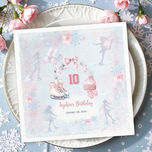 Ice Skating Party Pink Blue Winter Girl Birthday Napkins