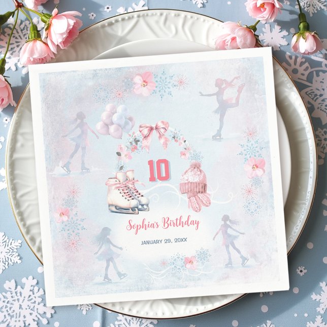 Ice Skating Party Pink Blue Winter Girl Birthday  Napkins (Ice Skating Party Pink Blue Winter Girl Birthday Napkins)