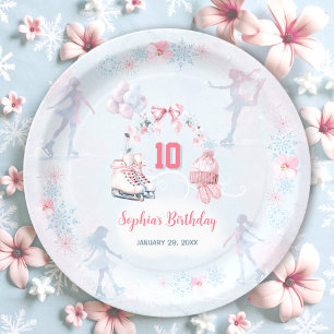 Ice Skating Party Pink Blue Winter Girl Birthday Paper Plates