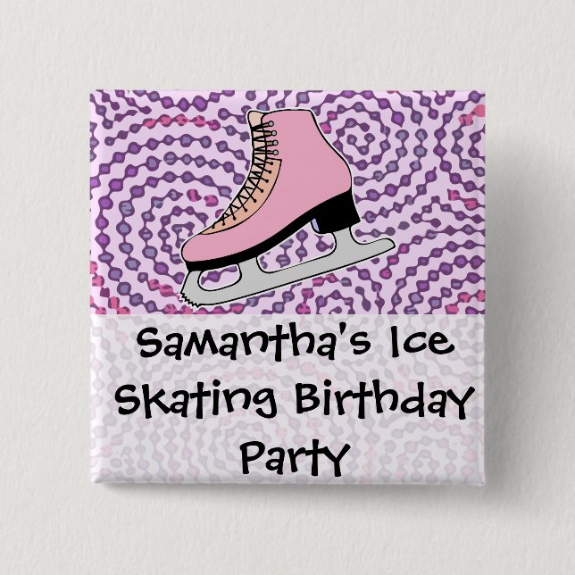 Ice Skating Party, Pink Skate Button (Front)