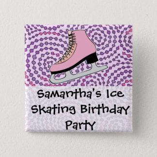 Ice Skating Party, Pink Skate Button