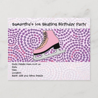 Ice Skating Party, Pink Skate Invitation Postcard