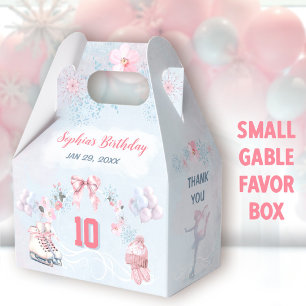 Ice Skating Party Pink Snow Winter Girl Birthday Favor Boxes