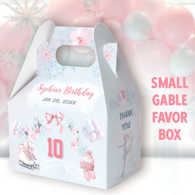 Ice Skating Party Pink Snow Winter Girl Birthday Favor Boxes (Ice Skating Small Gable Favor Boxes - You can choose from 3 sizes of these gable favor boxes)
