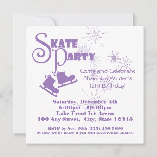Ice Skating Party Purple Invitation