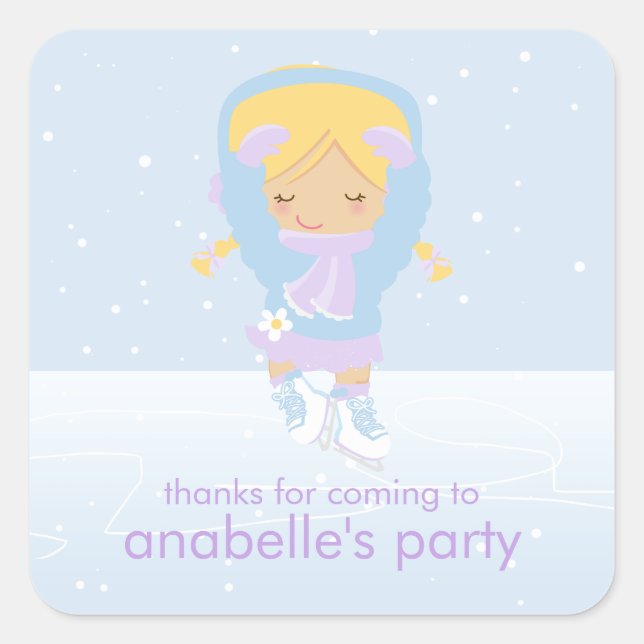 Ice Skating Party Square Sticker (Front)