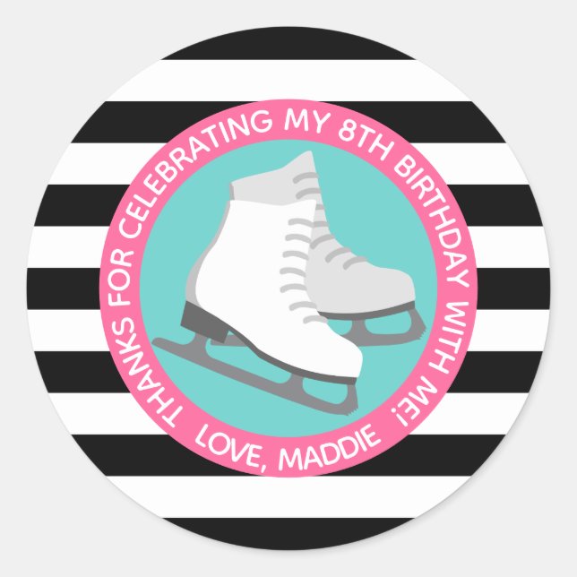 Ice Skating Party Treat Bag Stickers Party Favors (Front)