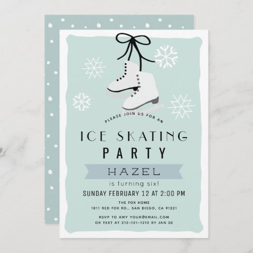 Ice Skating Party Winter Blue Retro Birthday Invitation