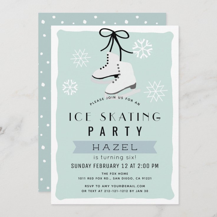 Ice Skating Party Winter Blue Retro Birthday Invitation | Zazzle