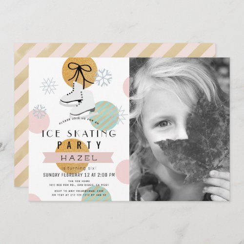 Ice Skating Party Winter Pink Girl Photo Birthday Invitation
