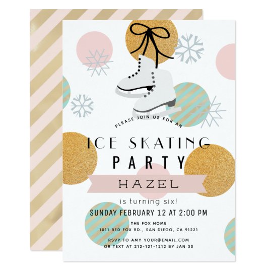 Ice Skating Party Winter Pink Gold Girl Birthday Invitation | Zazzle.com