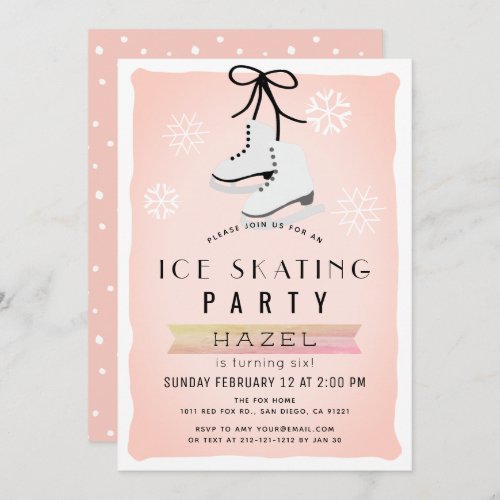 Ice Skating Party Winter Pink Retro Birthday Invitation