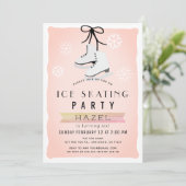 Ice Skating Party Winter Pink Retro Birthday Invitation (Standing Front)