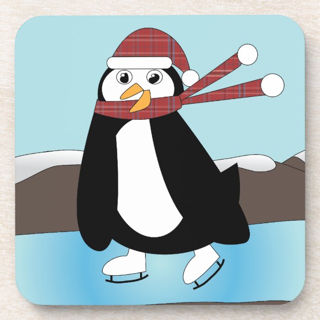 Ice Skating Penguin Beverage Coaster (Front)
