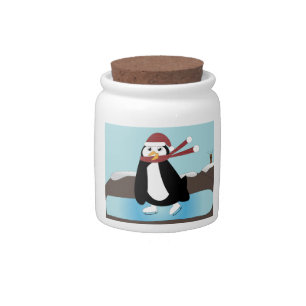 Ice Skating Penguin Candy Jar