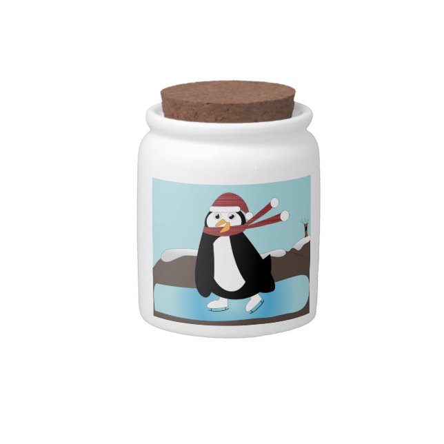 Ice Skating Penguin Candy Jar (Front)