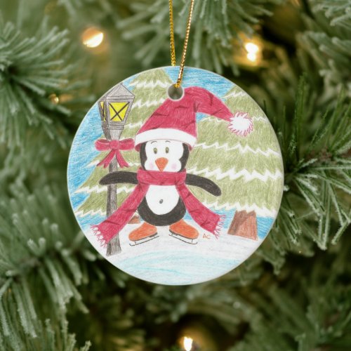 Ice skating penguin Christmas ornament