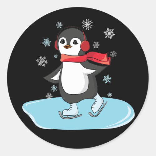 Ice Skating Penguin Classic Round Sticker