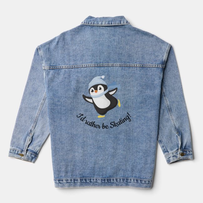 Ice Skating Penguin Design Denim Jacket