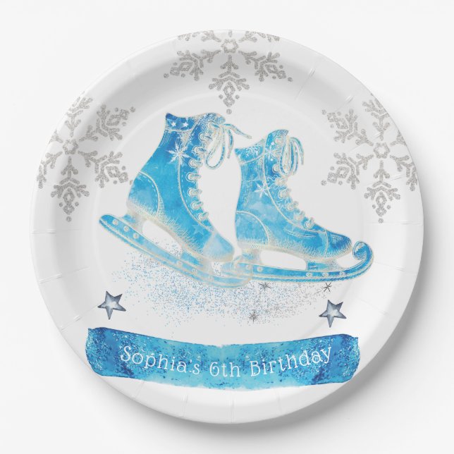 Ice Skating Personalized Birthday Paper Plates (Front)