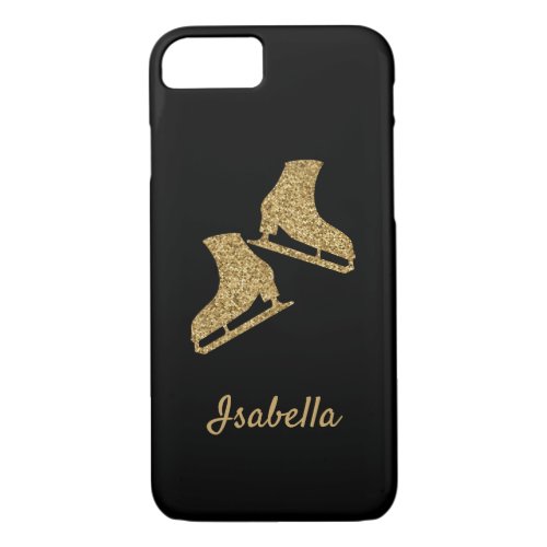 Ice skating phone case figure skates gold glitter