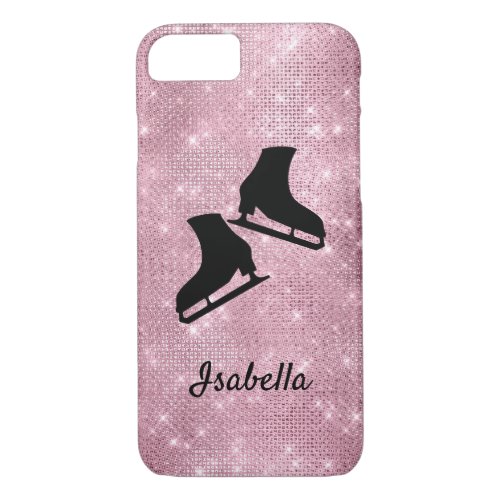 Ice skating phone case figure skates pink sparkle